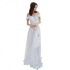 Elegant Off-The-Shoulder Sequined Sheath <b>Dress</b> Floor-Length Satin Evening Handmade Glitter Solid Pattern Breathable <b>Womens</b> <b>Dress</b> - Product Image 2
