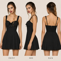 Robe d'été décontractée sans manches à volants pour femme, imprimé pois, taille empire, mini-robe en coton, vente en gros OEM