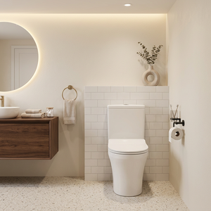 <span class=keywords><strong>WC</strong></span> en céramique à deux pièces avec siphon en P, à poser au sol, longueur 27 pouces, idéal pour les demi-salles de bain compactes - Product Image 1