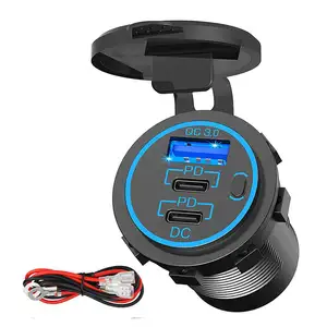 DC 12 V Triple USB Fast Car Charger Ports QC3.0 and Dual 20W PD3.0 USB-C Outlet Sockets