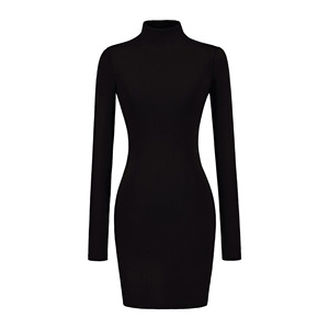 <span class=keywords><strong>Robe</strong></span> côtelée à col montant pour femme, <span class=keywords><strong>robe</strong></span> <span class=keywords><strong>longue</strong></span> <span class=keywords><strong>moulante</strong></span> à manches longues, robes de soirée en tricot coupe ajustée - Product Image 6
