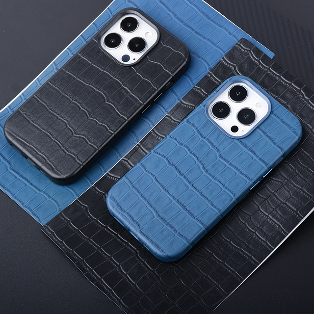 DL Premium Genuine Leather Luxury Real Cowhide Crocodile Skin Magnetic Wireless Charging Phone case for iphone 15 14 13 Pro Max