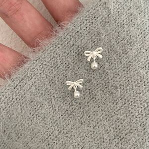 Pendientes Colgantes de Plata de Ley S925, con Colgante de Perla Dulce y Fresco con Lazo, Pendientes Pequeños y Lindos de Estilo Japonés - Product Image 4