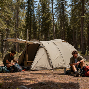Tenda a Tunnel a Doppio Strato per Quattro Stagioni, Bivacco per Pesca alla Carpa con Canne Fumarie, Ignifuga, Impermeabile e Antivento per Campeggio - Product Image 4