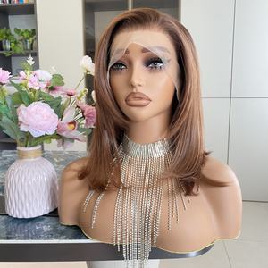 Perruque synthétique 13x4 Lace Front, couleur marron cuivré, coupe bob ondulée, résistante à la chaleur, avec raie naturelle, dentelle transparente, idéale pour l'hiver - Product Image 5