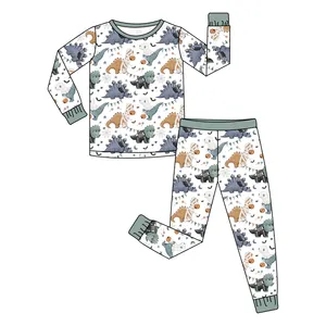 Halloween Custom Kids Print Pumpkin Grimace 2 Piece Bamboo Viscose Spandex Pajamas Wholesale