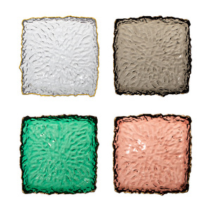 Creative Gold-Edged Colored Glass Square <strong>Disposable</strong> <strong>Plate</strong> Hammered Texture Modern Plant Pattern Ice Tray Snack Dried Fruit - Product Image 5