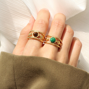 European American Style Tiger Eye Turquoise Hollow <b>Ring</b> <b>Titanium</b> Steel Open Design Unisex Fashion Jewelry Gift - Product Image 3