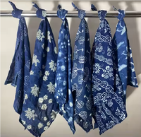 Lot de serviettes en coton imprimées faites à la main, personnalisables, bleu indigo, motifs variés, écologiques et lavables, pour la table