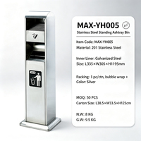 Cendrier sur pied sans fumée en acier inoxydable 201, 1195 mm, brossé, avec poubelle intégrée, pour hôtels et espaces publics, design moderne et luxueux