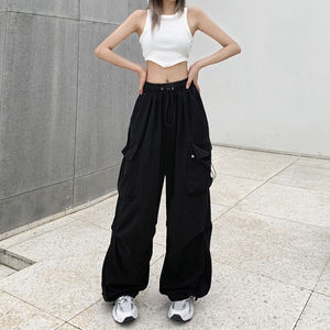New 2023 Stylish Solid Color Elastic Waist <strong>Cargo</strong> Pants <strong>Women</strong> Casual Retro Vintage <strong>Trousers</strong> - Product Image 3