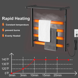 Black 6-Bar Aluminum Alloy Heated Towel Rail Wall Mount Electric Towel Warmer Waterproof Bathroom Towel Heater for Shower Room - Product Image 4