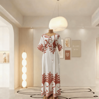 Robe Boubou Africaine en Gros pour Femmes, Manches Courtes, Imprimé Palmiers, Taille à Cordon, Grande Taille, Robe Longue Décontractée Maxi