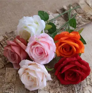 特价批发人造塑料花人造单茎红色天鹅绒玫瑰婚礼安排