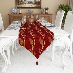 Traditional Lalezar Tulip Patterned Turkish Woven <b>Table</b> <b>Runner</b> - Product Image 3