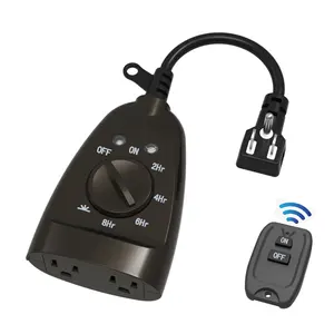 Remote Outlet Outdoor Timer Plug, TESSAN Wireless Control Switch mit 2 geerdeten Steckdosen, Dusk to Dawn Lichtsensor für String Li