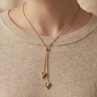 Collier à pampilles en forme de cœur en acier inoxydable plaqué or, étanche et tendance
