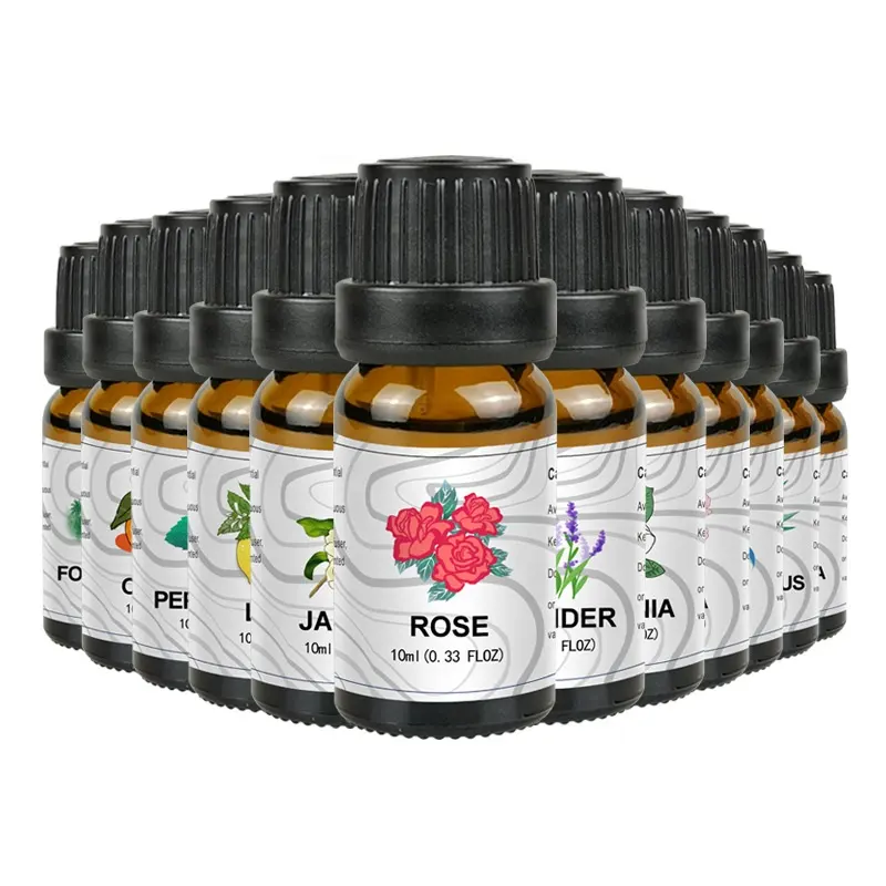 Óleos essenciais para aromaterapia, atacado de 10ml, flor solúvel em água, óleos essenciais para difusores de aromaterapia, umidificador purificador de ar para o corpo