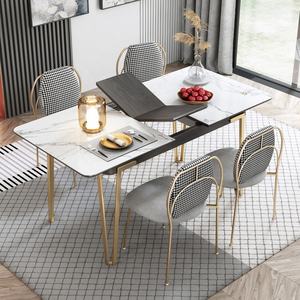 Meubles modernes, ensemble de Table à manger, aspect marbre, robuste, extensible, en verre trempé - Product Image 3