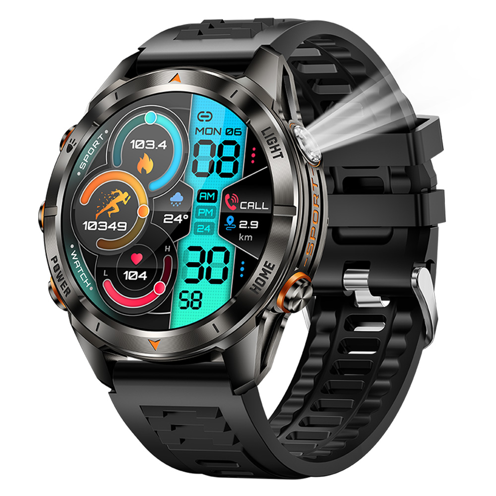2026 Outdoor Sports Smartwatch KT80 BT Call 1.46Inch Screen Waterproof 515 MAh Battery Men Relojes Smart Watch with Flashlight