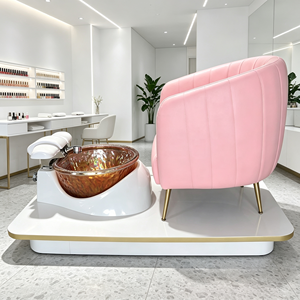 Fauteuil de pédicure spa avec base en fibre de verre, revêtement en cuir PU rose, fauteuil de pédicure avec bassin pour les pieds en verre, chaise de bain de pieds pour salon de manucure - Product Image 5