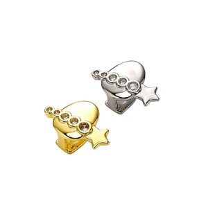Grillz dentaire <span class=keywords><strong>en</strong></span> laiton plaqué <span class=keywords><strong>or</strong></span> véritable avec zircon, 1 rangée de pierres <span class=keywords><strong>en</strong></span> forme d'étoile, pour un seul dentier, diamants CZ - Product Image 6