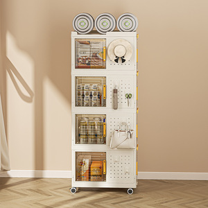 Plastic Storage Cart With Wheels Transparent Drawers For Kitchen Organization Creamy White Rectangle Standing Type - Product Image 1