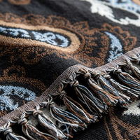 Plaid Jacquard Paisley à Franges, Motif Floral Ethnique Bohème pour Canapé et Lit, Couverture Décorative Style Tapisserie Vintage pour la Maison