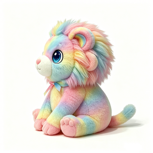 León de peluche personalizado, gordo y sentado, con degradado de colores pastel, crin multicolor esponjosa y lazo de cinta de satén - Product Image 4