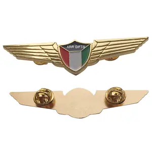 Luxury Gifts Wing Shape Kuwait Flag Lapel Pin Kuwait Air Aviation Wing Gold Pin For Kuwait National Day