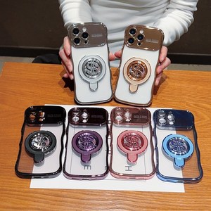 Di lusso placcatura trasparente TPU denaro rotante cavalletto posteriore custodia per <span class=keywords><strong>iPhone</strong></span> 16 15 14 13 12 <span class=keywords><strong>11</strong></span> <span class=keywords><strong>Pro</strong></span> Max copertura di protezione per obiettivo della <span class=keywords><strong>fotocamera</strong></span> - Product Image 1