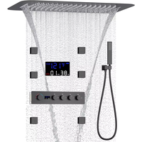 Système de douche thermostatique en laiton de luxe Spray de massage à effet pluie Affichage numérique Robinet de salle de bain fini brossé Jets de corps