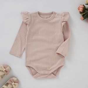 ชุดนอนเด็กผู้หญิงแขนยาวผ้าฝ้ายออร์แกนิคสีพื้นแต่งระบาย  แบบจั๊มสูทขาสั้นสำหรับฤดูใบไม้ผลิและฤดูใบไม้ร่วง - Product Image 5