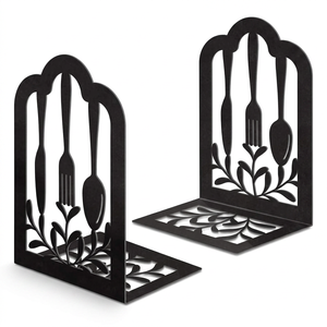 AK Brass Cutlery Design Metal <b>Bookends</b> in Black Powder Coated Finished Set of 2 For Library Decor / Room Decor - Product Image 4