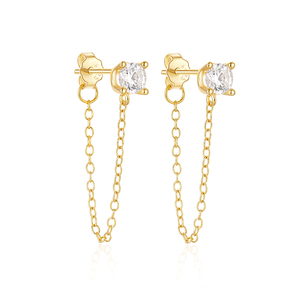 CANNER 925 Sterling Silver Classic 5A Zircon <b>Chain</b> Tassel <b>Stud</b> <b>Earrings</b> 18K Gold Plated Jewelry <b>Earrings</b> for Women Party - Product Image 1