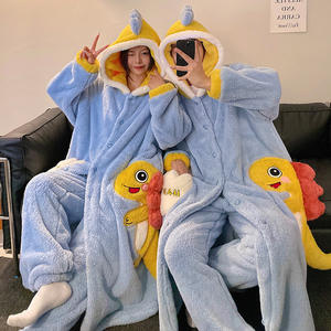 Couple's Pajama Women's Cartoon Hoodie Long Thickened Warm Sleeprobe Sleeper Pants Set Men's Home Clothes - Product Image 6