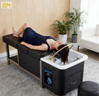 Lit de lavage électrique multifonctionnel pliable avec vapeur pour la tête et réservoir d'eau - Équipement de salon pour les soins capillaires et du cuir chevelu