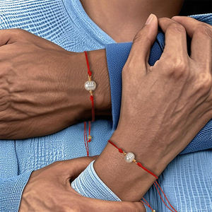 Go2boho Rote Seil-Paararmbänder Perlen- und Goldarmband Verstellbar mit Pinky-<span class=keywords><strong>Promise</strong></span>-Karte für Verliebte - Product Image 4