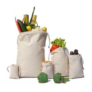 Bolsa de Tela Ecológica Reutilizable de Algodón 100% Orgánico con Doble Cordón para Frutas y Verduras - Product Image 1