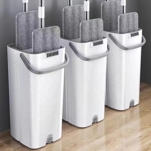 Ensemble de vadrouille en acier inoxydable à sec et humide avec <span class=keywords><strong>seau</strong></span> Vadrouille plate en fibre superfine Sans <span class=keywords><strong>lavage</strong></span> à l'eau Poignée en acier Type d'essorage-pour usage domestique - Product Image 4