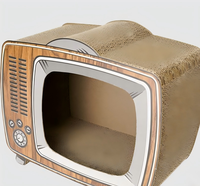 Lit-griffoir vintage pour chat en forme de téléviseur, maison rétro en carton ondulé durable avec griffoirs intégrés pour chats d'intérieur