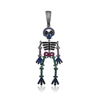Hip Hop Zircone Squelette Pendentif Halloween Humanoïde Collier Avec Chaîne En Acier Inoxydable En Gros
