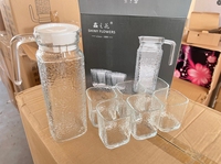 Vente en Gros Pichet d'Eau en Verre Unique avec Ensemble de 6 Verres, Emballé, Haute Qualité, Nouveau Design, Carafe d'Eau en Verre Cristal avec Couvercle