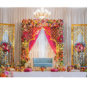 Telón de Fondo para Boda Marroquí con Marcos Cortados con Láser, Paneles de Fondo Dorados con Temática Árabe Personalizados, Precios de Fábrica - Product Image 1