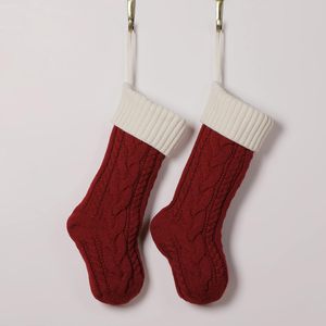 Colorful Medium Christmas Party Decor 18inches Large Cable Knitted Stockings Bulk Personalized Xmas Hanging Red Home Decoration - Product Image 1