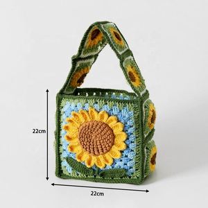 Teacher's Day Christmas <b>Gift</b> Large Sunflower Single Shoulder <b>Bag</b> Hand-Woven Snowflake Knitted <b>Bag</b> Artificial Crafted Textile - Product Image 5