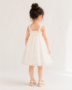 Elegante Vestido de Tul para Niña con Estampado de Estrellas en Color Marfil y Corsé Fruncido para Bodas - Product Image 4