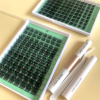 Cils DIY en grappe 3 rangées pré-collés, auto-adhésifs, sans colle, imperméables, faits main, naturels, à presser, avec emballage personnalisé