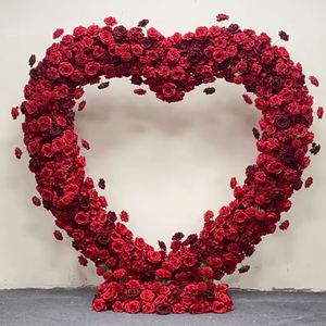Floral Arch Red <b>Pink</b> White 2M*2M Artificial Heart Shaped Flower Arch for Romantic Proposal Decoration Backdrop - Product Image 3