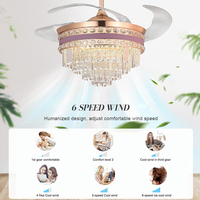 Ventilateur de plafond moderne intelligent à télécommande avec 3 pales rétractables en ABS, 42 pouces, LED, et couvercle en cristal remplaçable